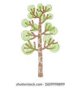Cute baby tree in the sketch style, doodle, scribble. Hand-drawn doodle sketch, children s cute vector background. Children draw with a pencil in the style of lines tree, a doodle drawing.
