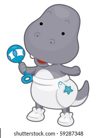 A Cute Baby T-rex Playing with a Rattle - Vector