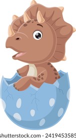 Cute baby triceratops cartoon hatching from egg