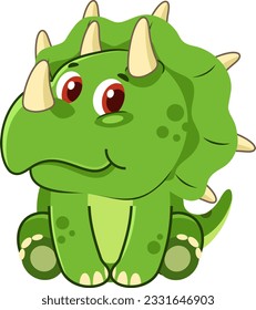 Cute Baby Triceratops Dinosaur Cartoon Character. Vector Illustration Flat Design Isolated On Transparent Background