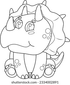 Cute Baby Triceratops Dinosaur Cartoon Character. Vector Hand Drawn Illustration Isolated On Transparent Background