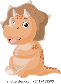 Cute baby triceratops dinosaur cartoon sitting