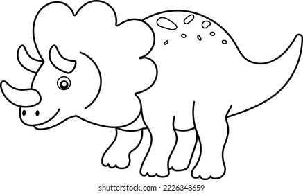 Cute Baby Triceratops Dinosaur Isolated Vector Outline