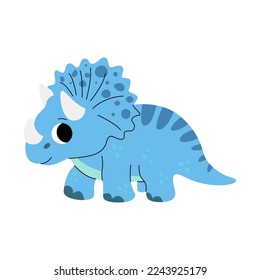 Cute baby triceratops dinosaur. Jurassic reptiles. Childish prehistoric dino paleontology. Dinosaur era wildlife. Prehistoric lizard for children. Cartoon vector.