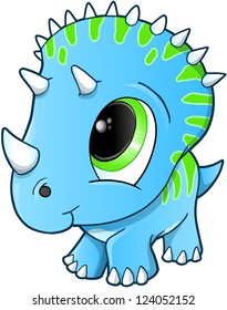 Cute Baby Triceratops Dinosaur Vector Illustration