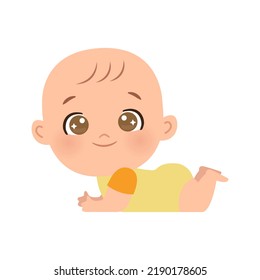 Cute Baby Tummy Time. Flat Vector Cartoon Design