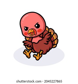 Cute baby turkey cartoon jumping