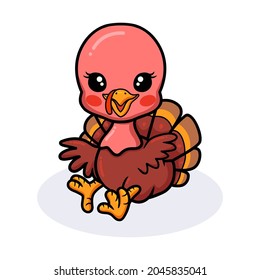 Cute baby turkey cartoon sitting