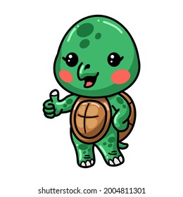 Cute baby turtle cartoon giving thumbs up