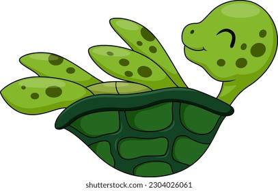 Cute baby turtle cartoon on white background
