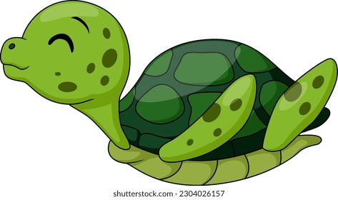 Cute baby turtle cartoon on white background