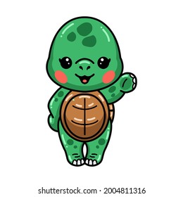 Cute baby turtle cartoon waving hand