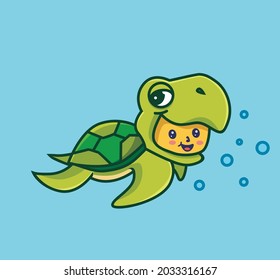 cute baby turtle costume swimming bubbles. cartoon animal nature concept Isolated illustration. Flat Style suitable for Sticker Icon Design Premium Logo vector. Mascot Character