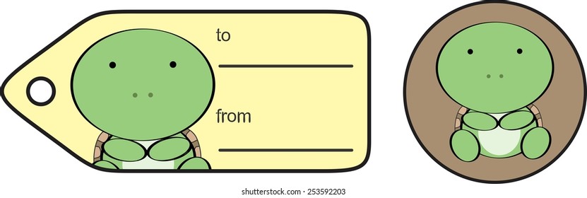 cute baby turtle giftcard sticker in vector format very easy to edit