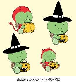 cute baby turtle halloween cartoon set in vector format