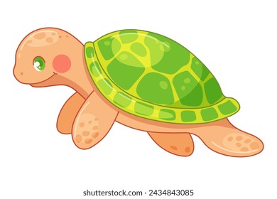 Cute baby turtle on white background isolated. Vector illustration of sea life in childish style for prints, textiles, clothes, baby shower