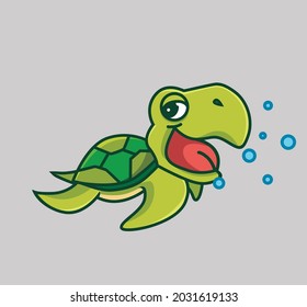 cute baby turtle swimming ocean. cartoon animal nature concept Isolated illustration. Flat Style suitable for Sticker Icon Design Premium Logo vector. Mascot Character