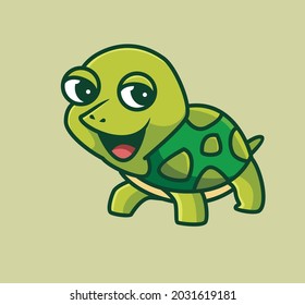 cute baby turtle walking on the ground. cartoon animal nature concept Isolated illustration. Flat Style suitable for Sticker Icon Design Premium Logo vector. Mascot Character