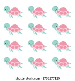 Cute baby turtles with different emotions kawaii illustration