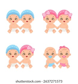 Cute baby twins gender reveal clipart
