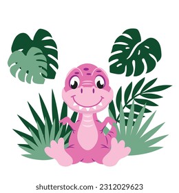 Cute baby tyrannosaur vector cartoon illustration