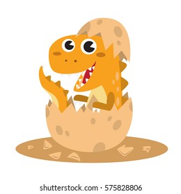 cute baby tyrannosaurus rex hatching from egg vector cartoon illustration