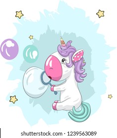 Cute baby unicorn cartoon hand drawn vector illustration. Can be used for baby t-shirt print, fashion print design, children wear, baby shower celebration, greeting and invitation card.
