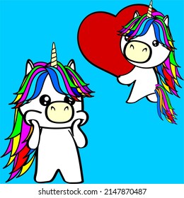 cute baby unicorn cartoon set love pack in vector format