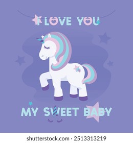 cute baby unicorn children's illustration in vector