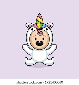 Cute baby with a unicorn costume mascot