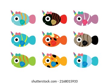 Cute Baby Unicorn Fish Girl Ribbon Stock Vector (Royalty Free ...