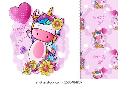 cute baby unicorn with flowers for kids