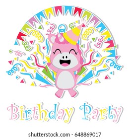 Cute baby unicorn is happy vector cartoon, Birthday postcard, wallpaper, and greeting card, T-shirt design for kids