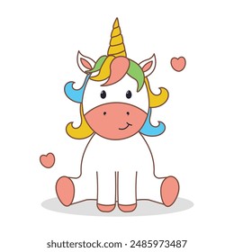Cute baby unicorn with hearts on isolated background.Vector illustration.
