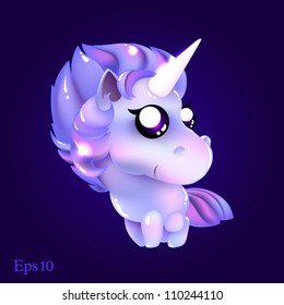Cute baby unicorn isolated on blue