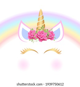 Cute baby unicorn and  lettering. Vector illustration. Birthday invitation.
