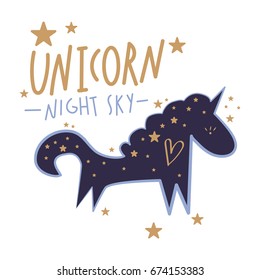 Cute Baby Unicorn Night Sky Vector Illustration