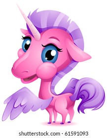 A Cute Baby Unicorn with an Oversized Head and Large Eyes - Vector