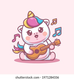 Cute baby unicorn playing guitar cartoon