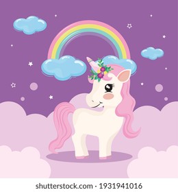 Cute Baby Unicorn And Rainbow