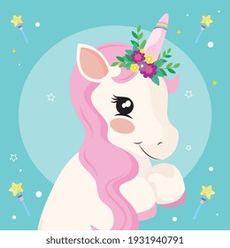 cute baby unicorn and stars