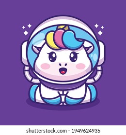 Cute baby unicorn wearing an astronaut suit, cartoon character