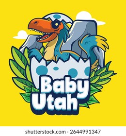 Cute baby Utahraptor Dinosaur Character Mascot in Vector Cartoon Illustration