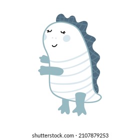 Cute baby vector hand drawn Dinosaur print. Sweet Cool dino illustration for nursery t-shirt, kids apparel boy, invitation, simple scandinavian child design.
