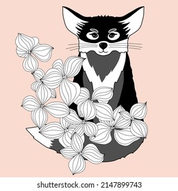 Cute baby vector illustration with funny little fox isolated on pink background. Simple infantile style print perfect for woods party decoration, wall art, card, invitation