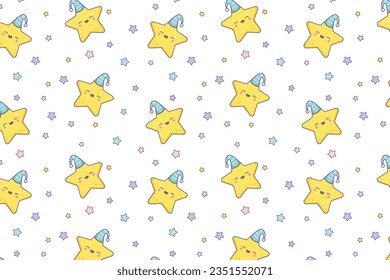 Cute baby vector seamless pattern. Cartoon style smilling stars.