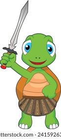 cute baby warrior turtle holding sword