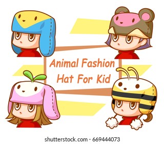 Cute baby wearing a animal hats style character design