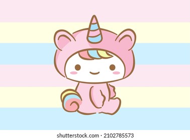 Cute baby wearing colorful pastel rainbow unicorn clothes  