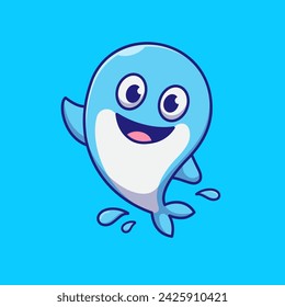 Cute Baby Whale Fish Waving Hand Cartoon Vector Icon 
Illustration. Animal Nature Icon Concept Isolated Premium 
Vector. Flat Cartoon Style